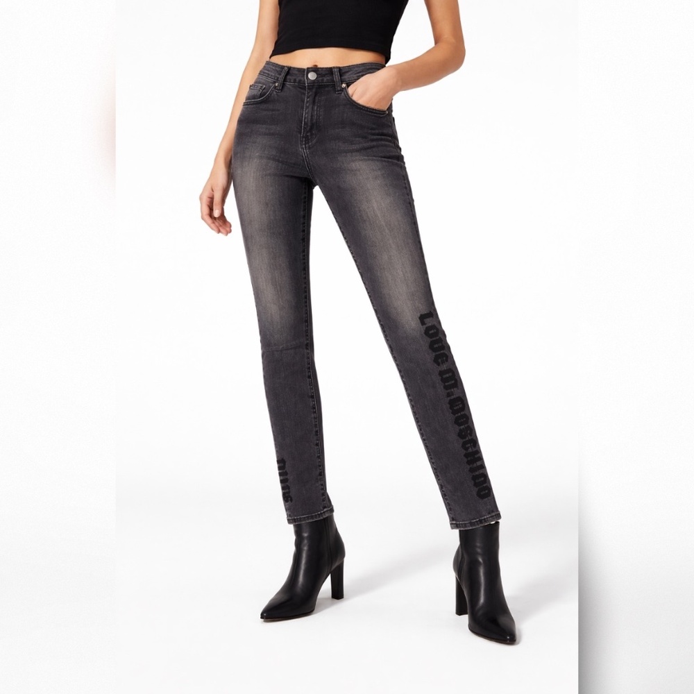 LOVE MOSCHINO PRINT SKINNY JEANS BLACK SIZE 26 "NWT"